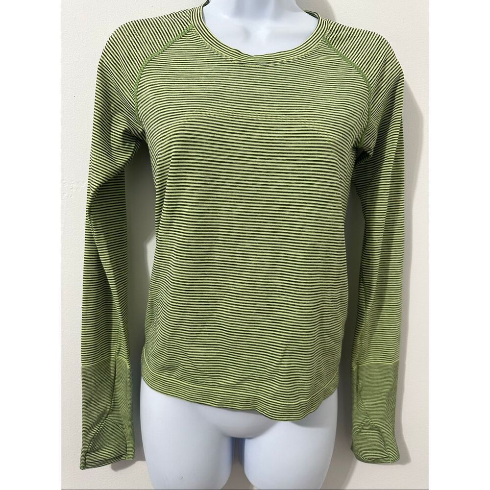 Lululemon Swiftly Tech Long Sleeve Shirt  size 6 Lime Green Stripe A0843